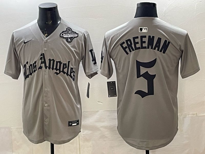 Men 2026 Los Angeles Dodgers #5 Freeman Grey Five generations Nike MLB Jersey style 003